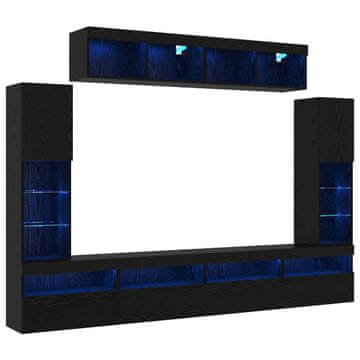 Vidaxl Komplet TV omaric z LED lučmi 6 szt. Črni hrast Konstruiran les