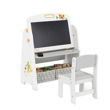 Northix Otroško stojalo s tablo in stolom magnetna 4v1 MDF leseno