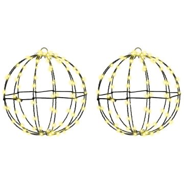 Vidaxl Žogica med 192 LED 2 pcs Toplo bela 30 x 30 x 32 cm Kovina
