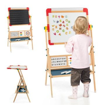 Northix Leseno otroško stojalo 3v1 vrtljivo tabla 118 cm borov les
