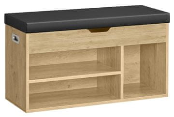Ljubki dom Omarica za čevlje s klopjo in črnim eko usnjenim sedežem TAYLOR ARTISAN 80x30x44 cm