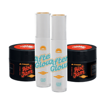 TAND Cosmetics Intense Glow Duo (HotJam + AfterGlow) – komplet za intenzivno porjavelost in nego po sončenju, hitrejši rezultati, podaljša ten, 100% naravno, vegansko