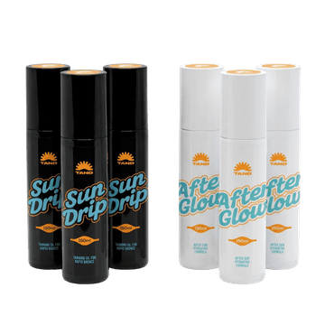 TAND Cosmetics Golden Glow Duo (SunDrip + AfterGlow) – komplet za naravno zlato porjavelost in nego po sončenju, hitrejši glow, podaljša porjavitev, 100% naravno, vegansko
