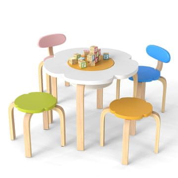 Northix Otroški set miza in stolčki v obliki rože 60x60x45 cm les