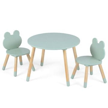 Northix Otroška miza in 2 stola borovina 60x60 cm zelena set