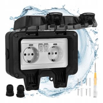 Izoksis IP66 230V 16A vodoodporna zunanja dvojna vtičnica razdelilec črna