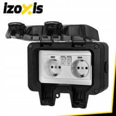 Izoksis IP66 230V 16A vodoodporna zunanja dvojna vtičnica razdelilec črna