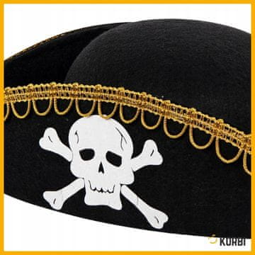 Korbi Raztegljiv piratski trikoren klobuk s čelado in lobanjo – črn karnevalski klobuk