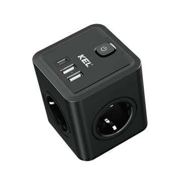 shumee Električni razdelilnik 4x 230V Schuko vtičnica 2x USB-A 1x USB-C črne barve