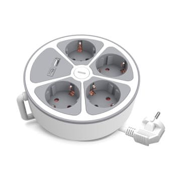 shumee Podaljšek 4x Schuko 230V 2m z USB-A in USB-C s stikalom Plastrol