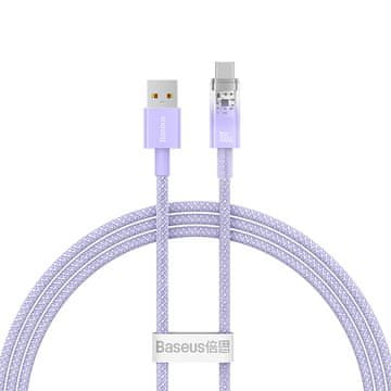 BASEUS Kabel Explorer s senzorjem temperature, USB-A/USB-C, 100 W, 1 m – vijoličen