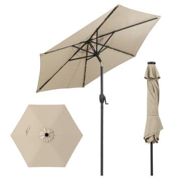 Northix 230 cm vrtni senčnik z LED solarnimi lučmi in ročico