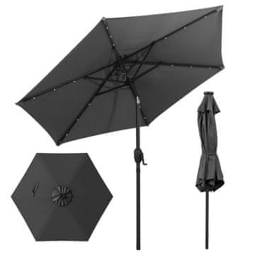 Northix 230 cm vrtni senčnik z LED solarnimi lučmi in ročico