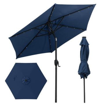 Northix 230 cm vrtni senčnik z LED solarnimi lučmi, temno moder