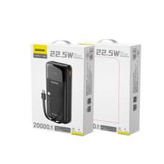 DUDAO Prenosna baterija 20000mAh 22,5W PD USB-C USB-A z vgrajenim kablom Lightning za iPhone USB-C - črna