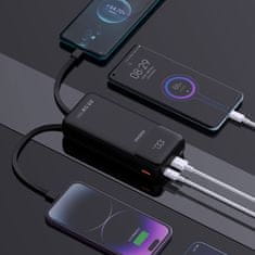 DUDAO Prenosna baterija 20000mAh 22,5W PD USB-C USB-A z vgrajenim kablom Lightning za iPhone USB-C - črna
