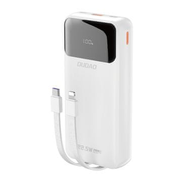DUDAO Prenosna baterija 20000mAh 22,5W PD USB-C USB-A z vgrajenim kablom Lightning za iPhone USB-C - bela