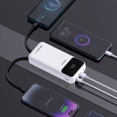 DUDAO Prenosna baterija 20000mAh 22,5W PD USB-C USB-A z vgrajenim kablom Lightning za iPhone USB-C - bela