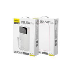 DUDAO Prenosna baterija 20000mAh 22,5W PD USB-C USB-A z vgrajenim kablom Lightning za iPhone USB-C - bela