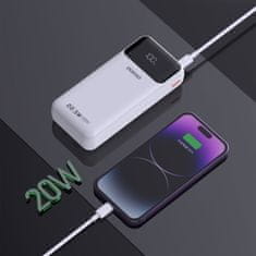 DUDAO Prenosna baterija 20000mAh 22,5W PD USB-C USB-A z vgrajenim kablom Lightning za iPhone USB-C - bela