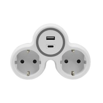 shumee Razdelilnik vtičnic 2x 230V Schuko vtičnica 2x USB sivo-bela
