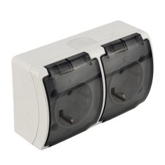 shumee ViPlast Koala IP44 nadometna dvojna SCHUKO vtičnica bela 182‑51 VG-2