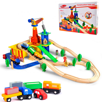 TOP GIFT TG50062 lesena železnica z žerjavom, 80-delni vlak, vagoni TOR