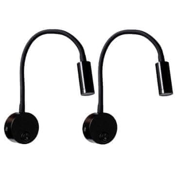 shumee Črna LED stenska svetilka z gosjim vratom, 2 kosa