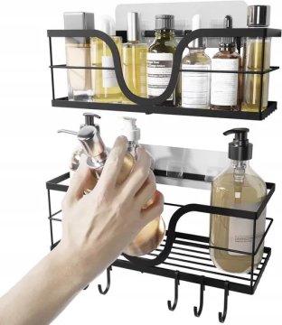 shumee Polica za tuš za stenski organizator črna 2 kosa