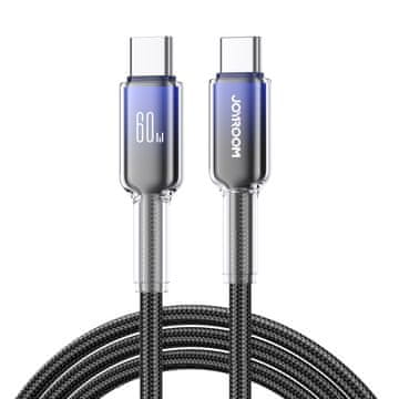 Joyroom Kabel Crystal-Clear Series 60 W USB-C – USB-C, 1,2 m – črn