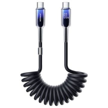 Joyroom Spiralni kabel USB-C – USB-C Crystal-Clear Series 60 W, 1,5 m – črn