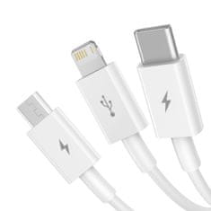 BASEUS 3-v-1 kabel Superior Series USB-A – USB-C / iPhone Lightning / micro USB 3,5 A, 0,5 m – bel