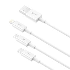 BASEUS 3-v-1 kabel Superior Series USB-A – USB-C / iPhone Lightning / micro USB 3,5 A, 0,5 m – bel