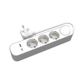 shumee Podaljšek 3x Schuko 230V 3m z USB-A in USB-C s stikalom Plastrol