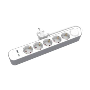 shumee Podaljšek 5x Schuko 230V 3m USB-A USB-C s stikalom Plastrol