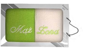 shumee Komplet ręczników w pudełku 2 szt 70x140 Mąż i Żona Seledynowy Kremowy