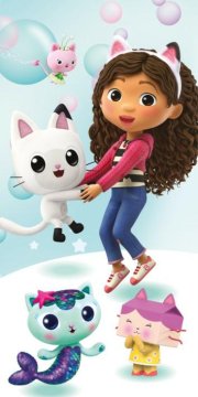 shumee Ręcznik plażowy 70x140 Koci domek Gabi turkusowy kolorowy bawełniany Gabby´s Dollhouse JF 02