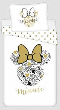 shumee Pościel 140x200 Minnie Gold Mini Myszka 8339 kokardy poszewka 70x90 biała beżowa
