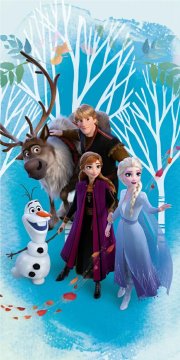 shumee Ręcznik plażowy 70x140 Frozen 2924 Kraina Lodu Anna Elsa Kristoff Sven i Olaf las niebieski