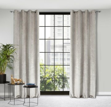 shumee Zasłona 140x250 Lussi beżowa jasna gotowa na przelotkach welurowa z żakardowym wzorem