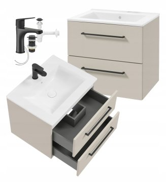 shumee Kopalniška omarica z umivalnikom in črno pipo, viseča, kašmir, 60x50cm, Pinia