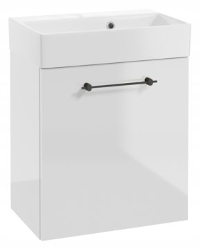 shumee Stenska kopalniška omarica z umivalnikom 60x50cm. Bel sijaj, črn ročaj Elara.