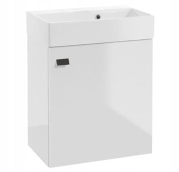 shumee Stenska kopalniška omarica z umivalnikom 60x50cm. Bel sijaj, črn ročaj Elara.