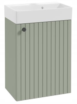 shumee Stenska kopalniška omarica z umivalnikom iz evkaliptusa, črnim ročajem, utorom, 50x70 cm Kiara