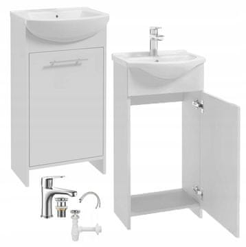 shumee Kopalniška omarica z belim umivalnikom s podaljšano kromirano pipo in sifonom 84x45cm Frigo