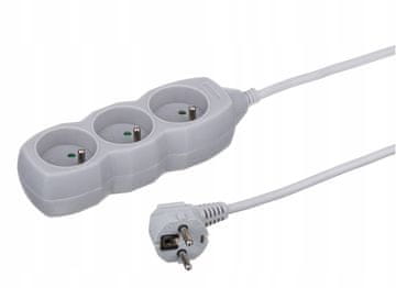 shumee Podaljševalni kabel, 3 vtičnice, bel, 1,5 m, 250 V, 16 A, 3 x 1 mm²
