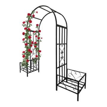 Northix Kovinski vrtni lok s sadilniki in srčnimi motivi črna kovina