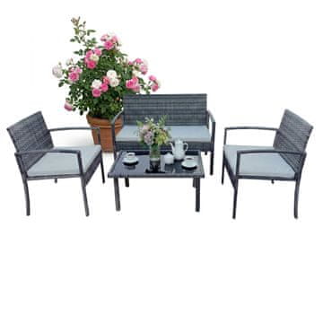 Northix 4-delni vrtni komplet iz ratana z blazinami, dvosedežna klop in steklena miza