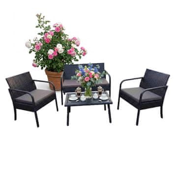 Northix 4-delni vrtni komplet iz ratana z blazinami, dvosedežna klop in miza