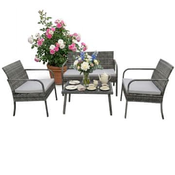 Northix 4-delni vrtni komplet iz ratana z blazinami, dvosedežna klop in miza